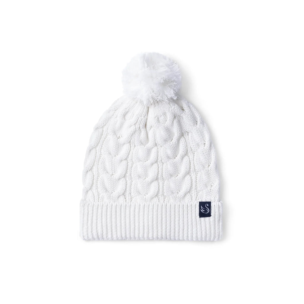 Cable Knit Pom Beanie in White
