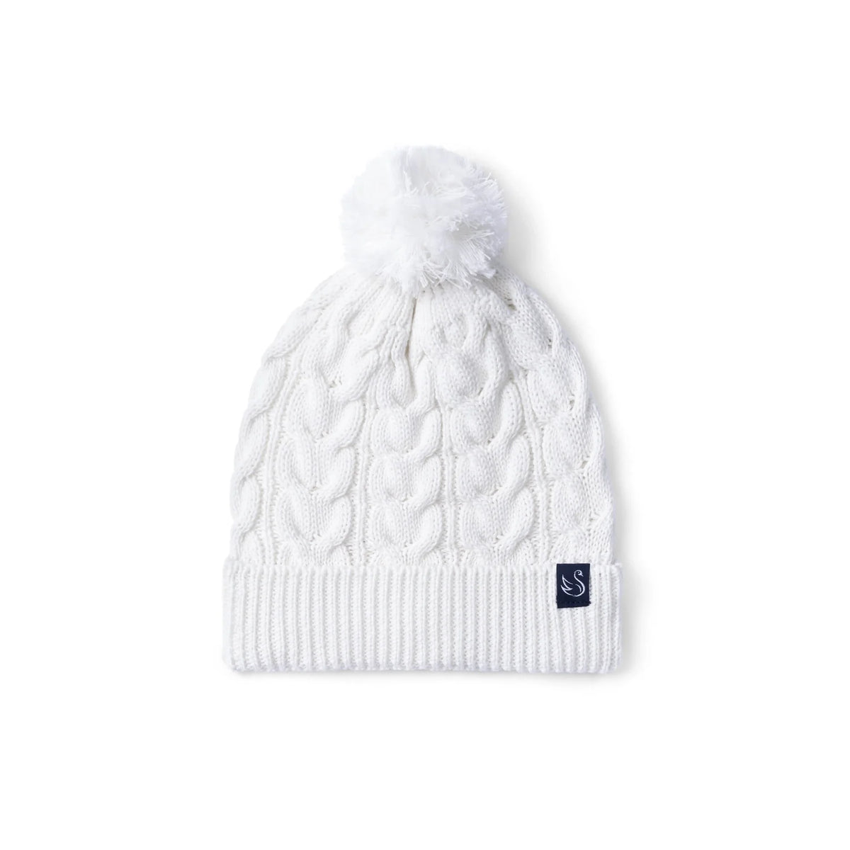Cable Knit Pom Beanie in White