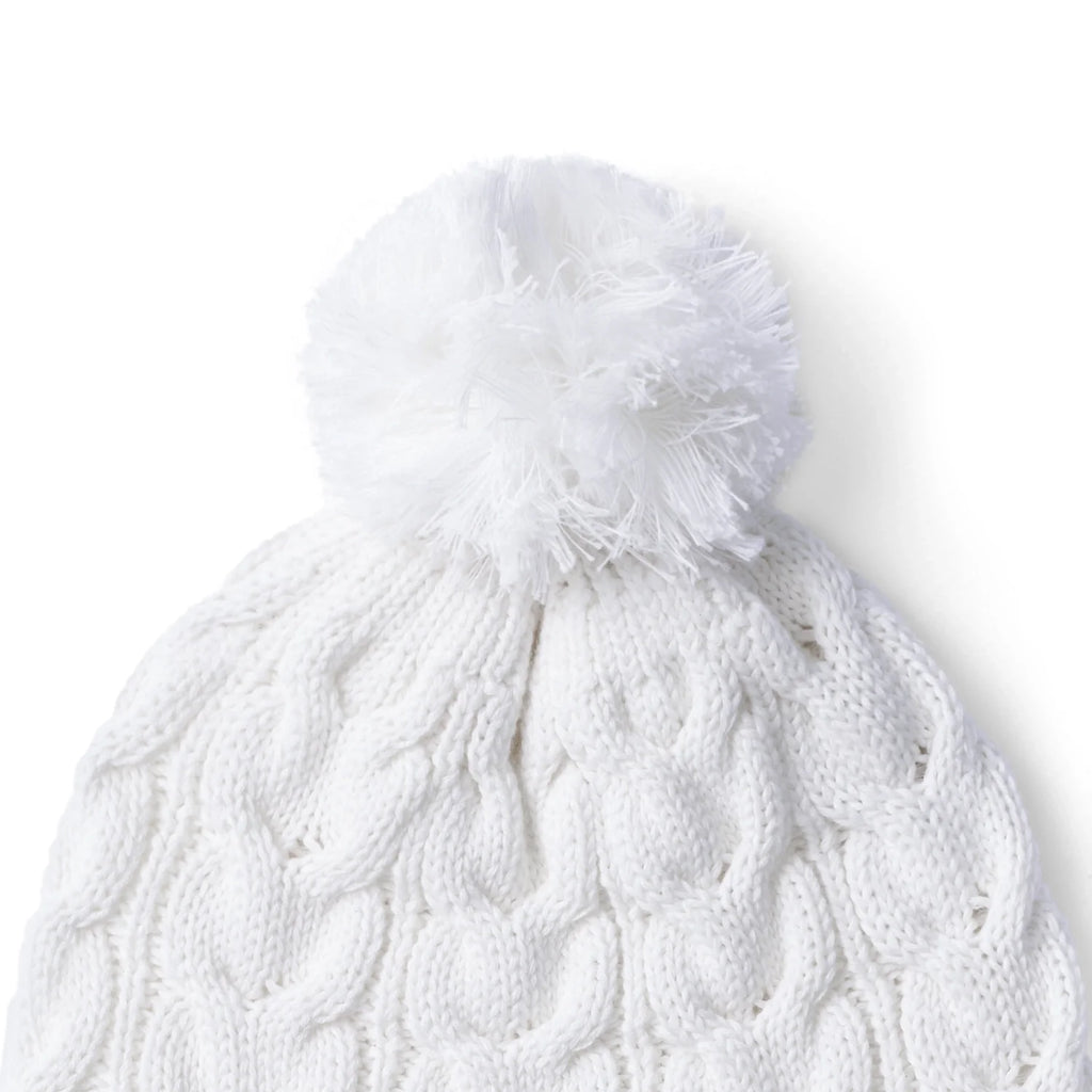 Cable Knit Pom Beanie in White