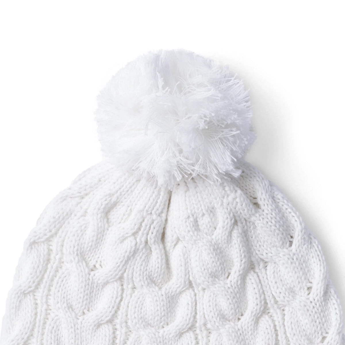 Cable Knit Pom Beanie in White