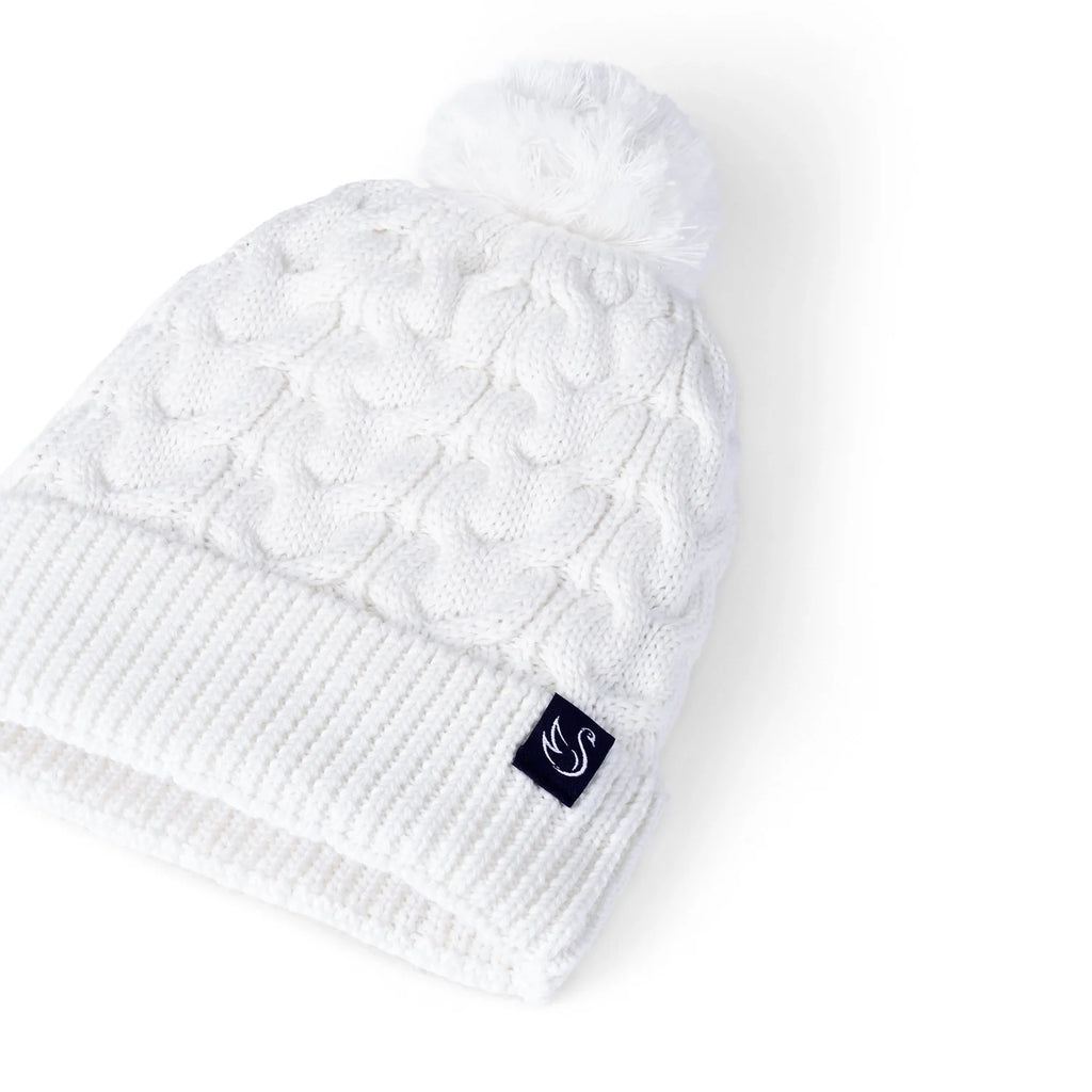 Cable Knit Pom Beanie in White