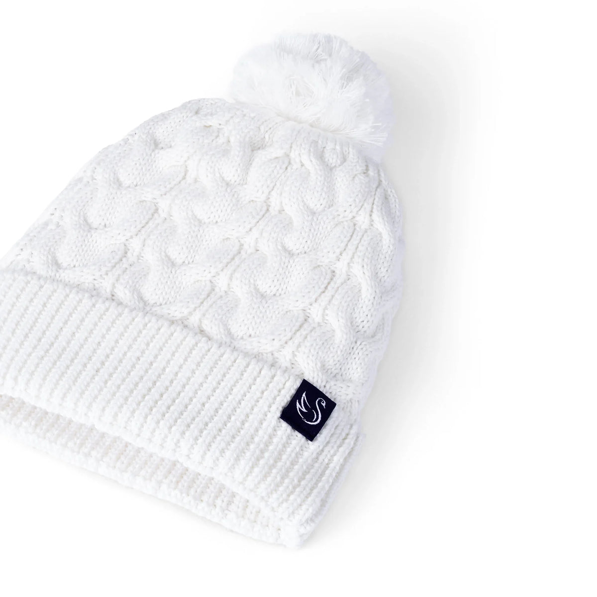 Cable Knit Pom Beanie in White