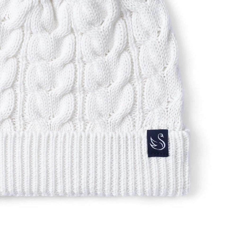 Cable Knit Pom Beanie in White