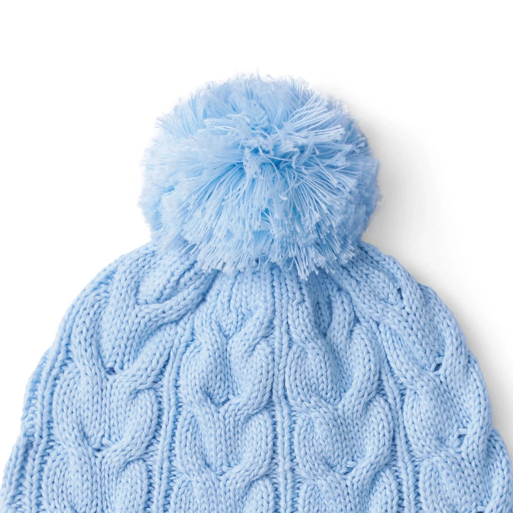 Cable Knit Pom Beanie in Baby Blue