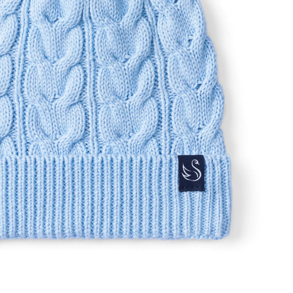 Cable Knit Pom Beanie in Baby Blue