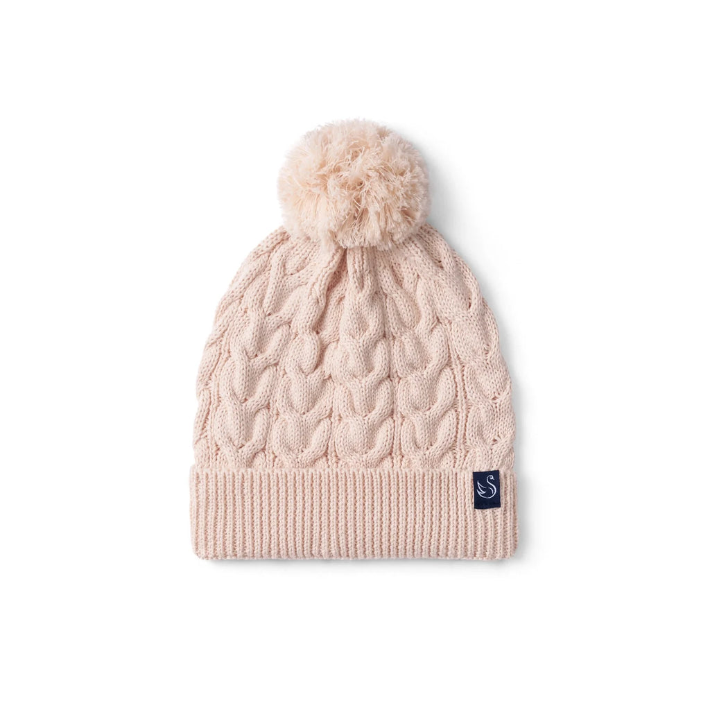Cable Knit Pom Beanie in Beige