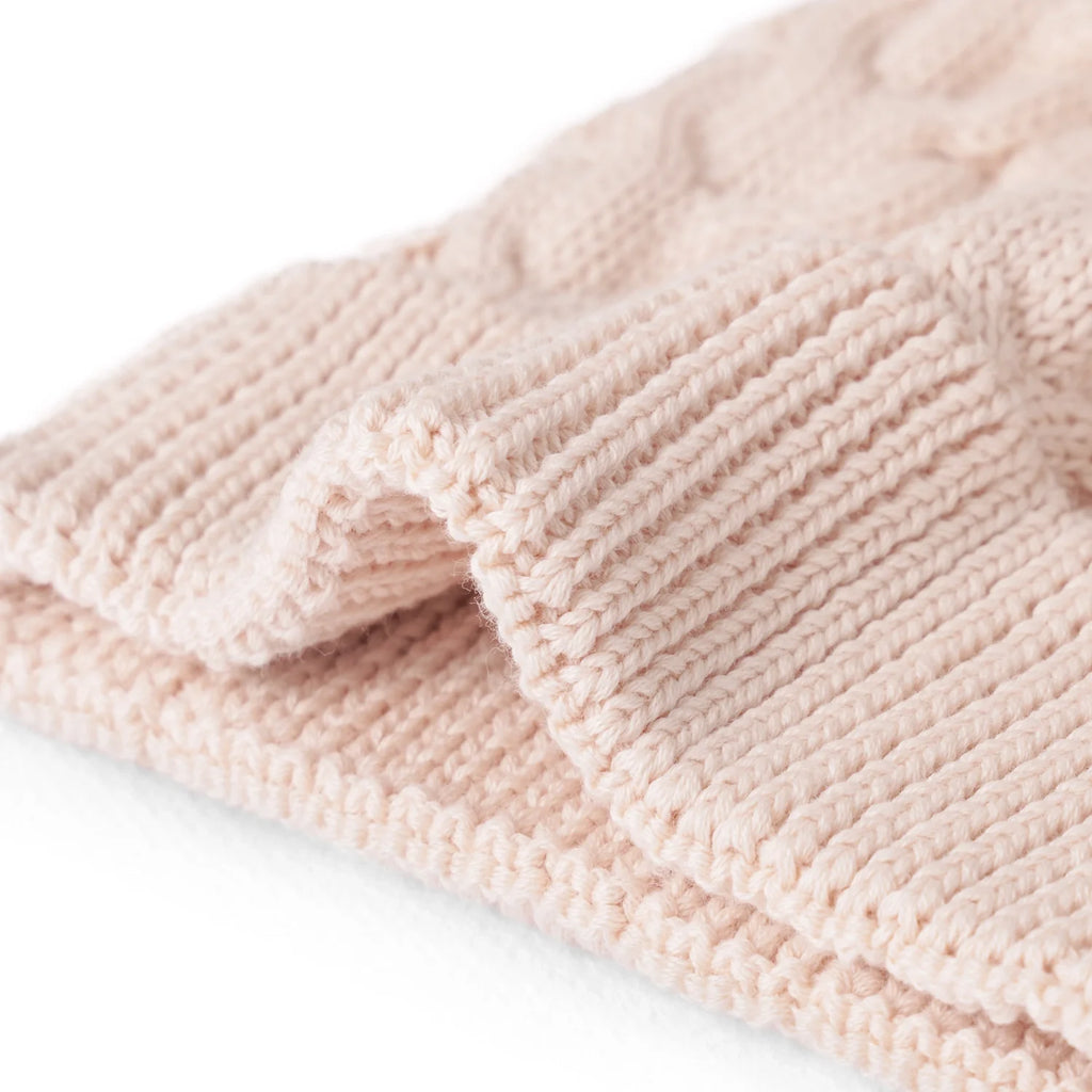 Cable Knit Pom Beanie in Beige