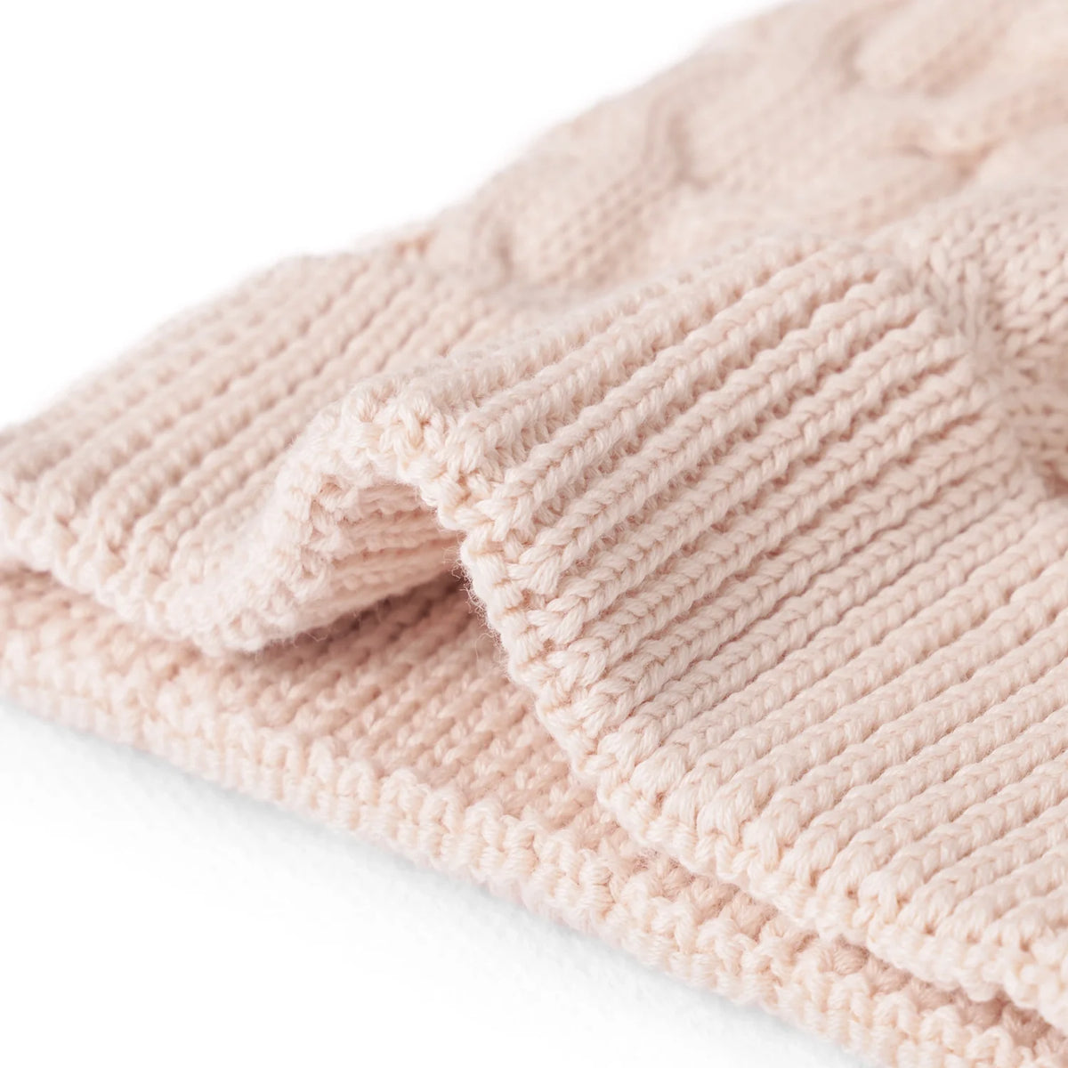 Cable Knit Pom Beanie in Beige