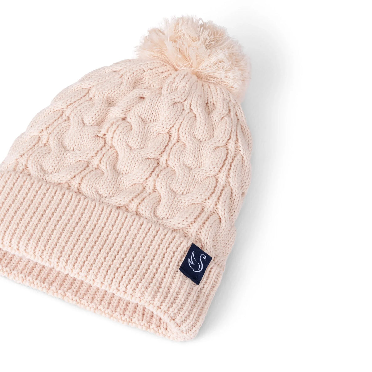 Cable Knit Pom Beanie in Beige