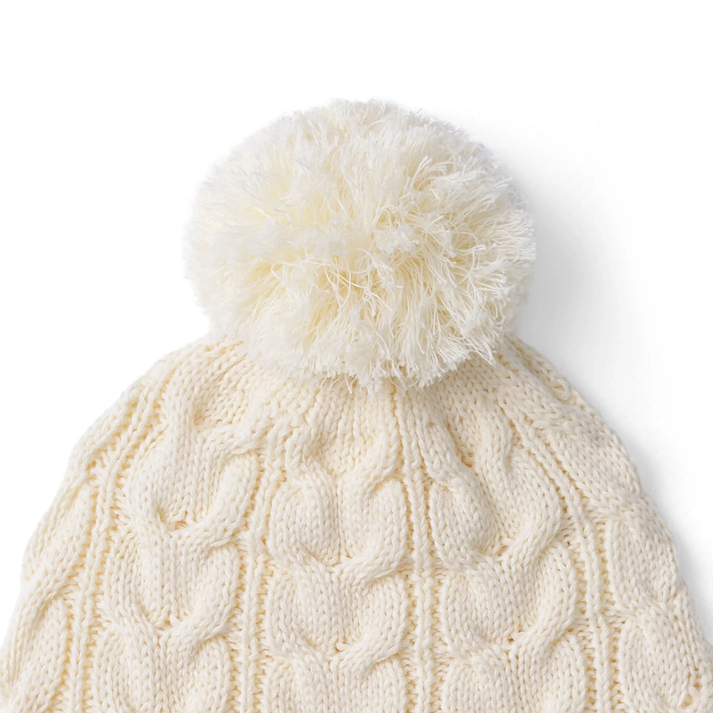 Cable Knit Pom Beanie in Cream