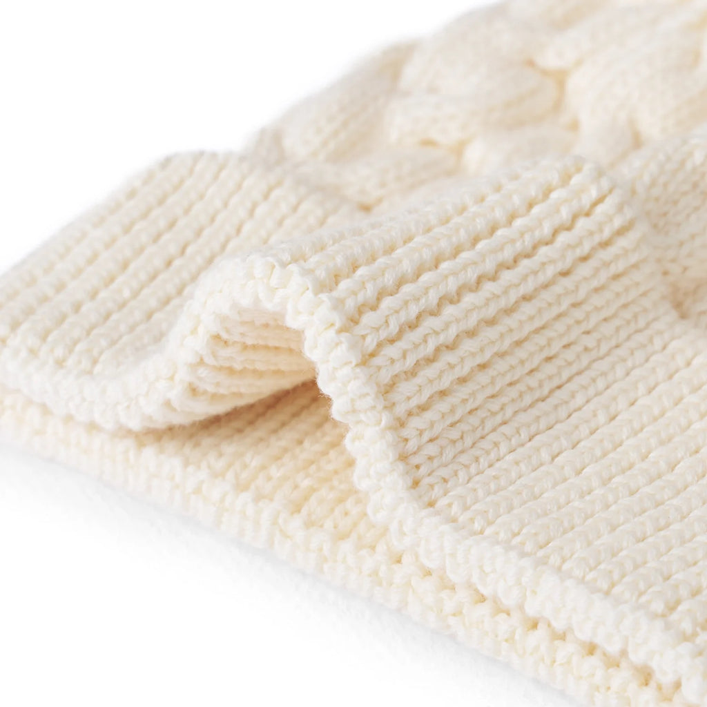 Cable Knit Pom Beanie in Cream