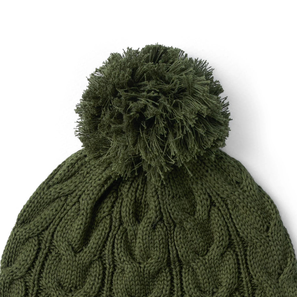 Cable Knit Pom Beanie in Forest Green