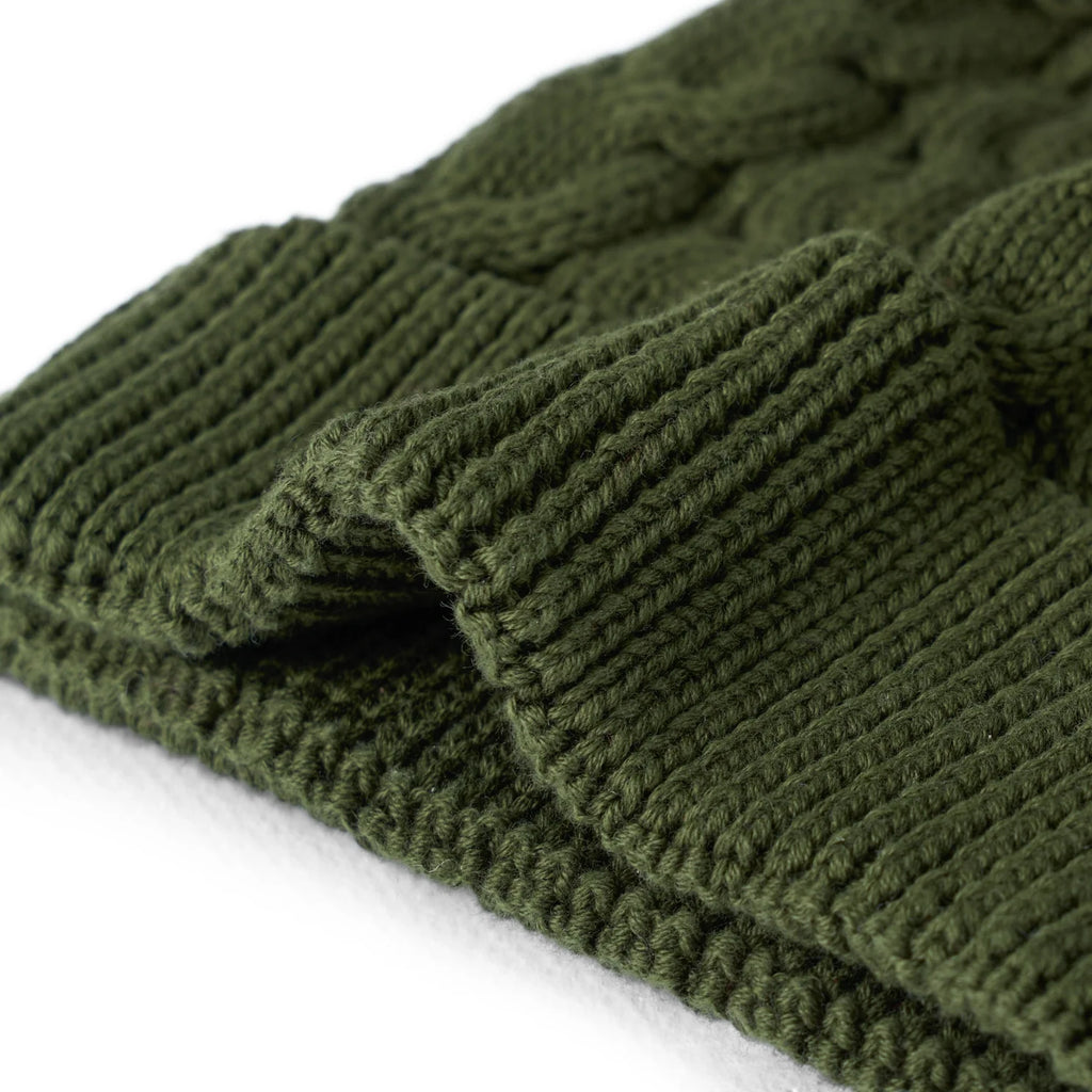 Cable Knit Pom Beanie in Forest Green