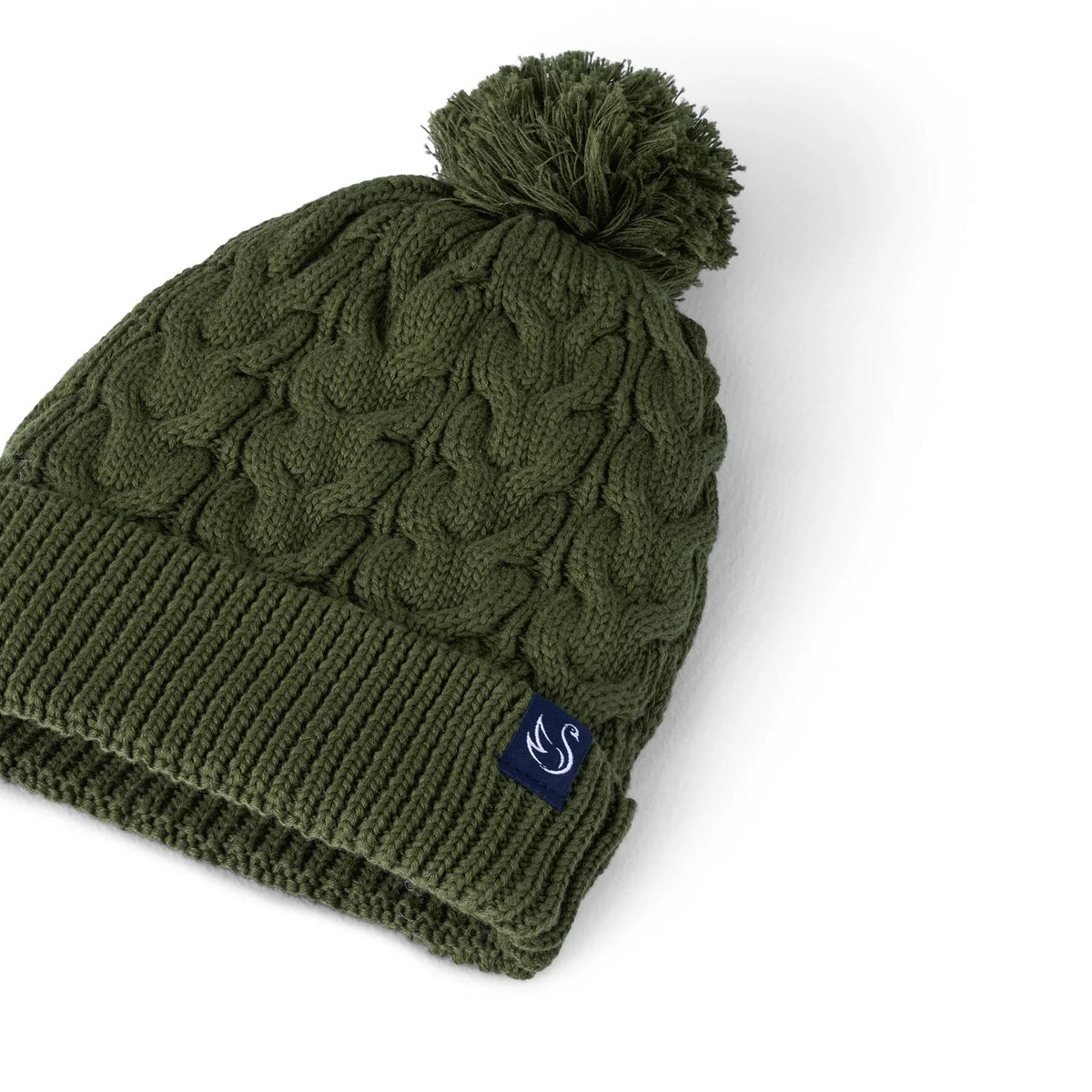 Cable Knit Pom Beanie in Forest Green
