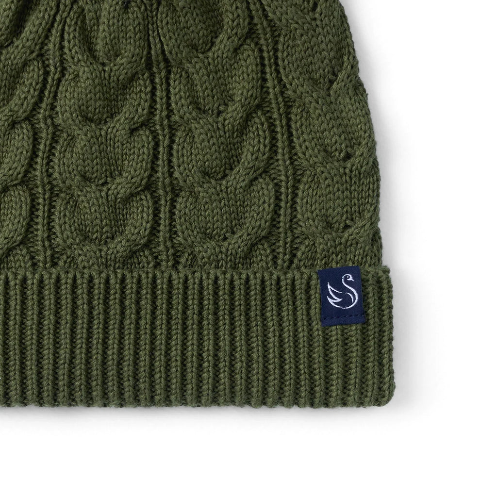 Cable Knit Pom Beanie in Forest Green