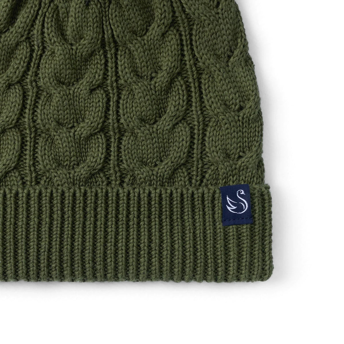 Cable Knit Pom Beanie in Forest Green