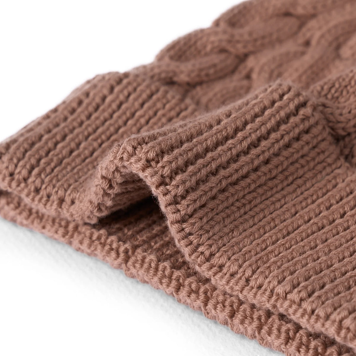 Cable Knit Pom Beanie in Mocha
