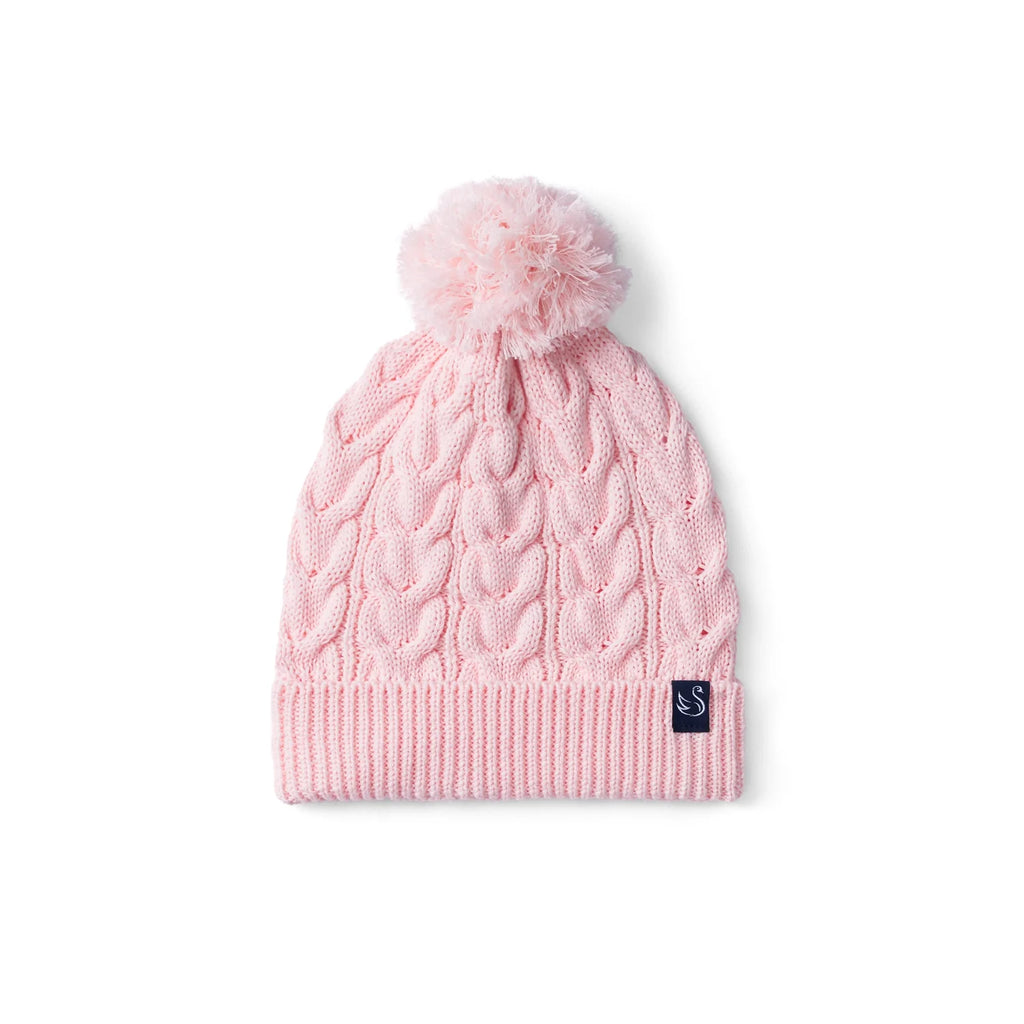 Cable Knit Pom Beanie in Pink