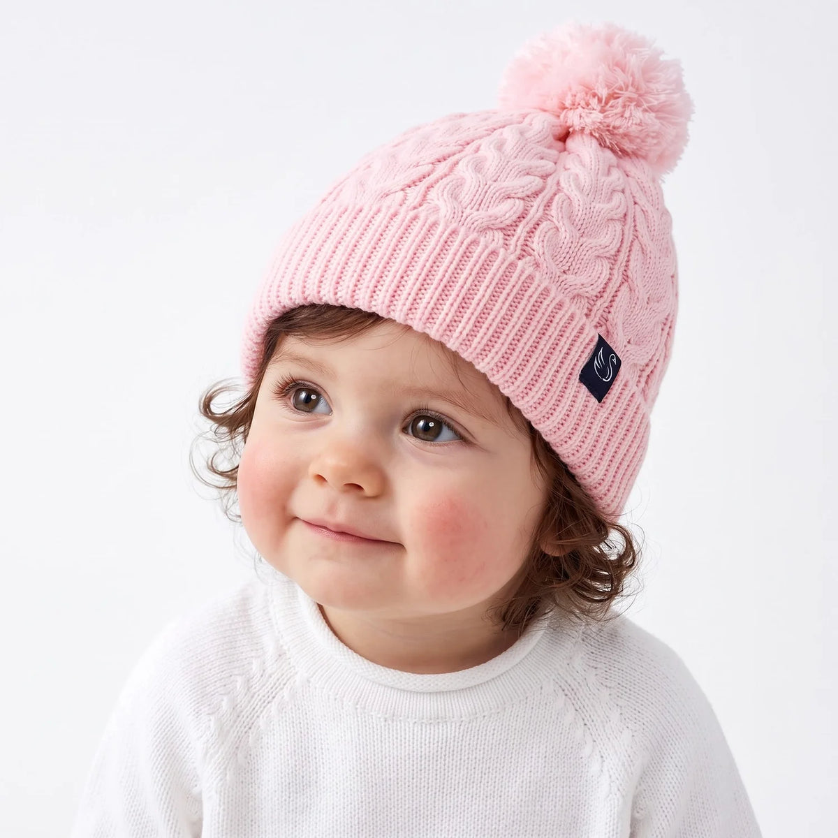 Cable Knit Pom Beanie in Pink