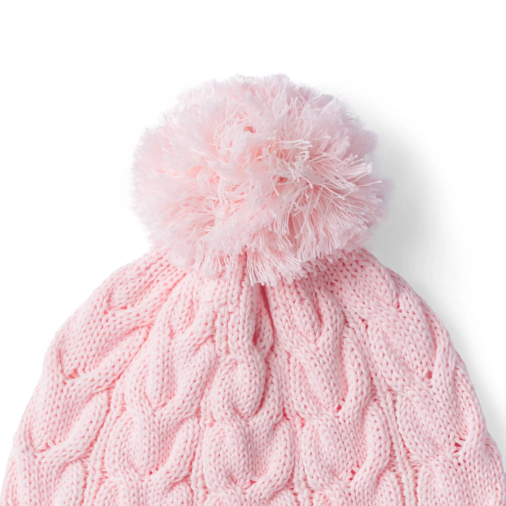 Cable Knit Pom Beanie in Pink