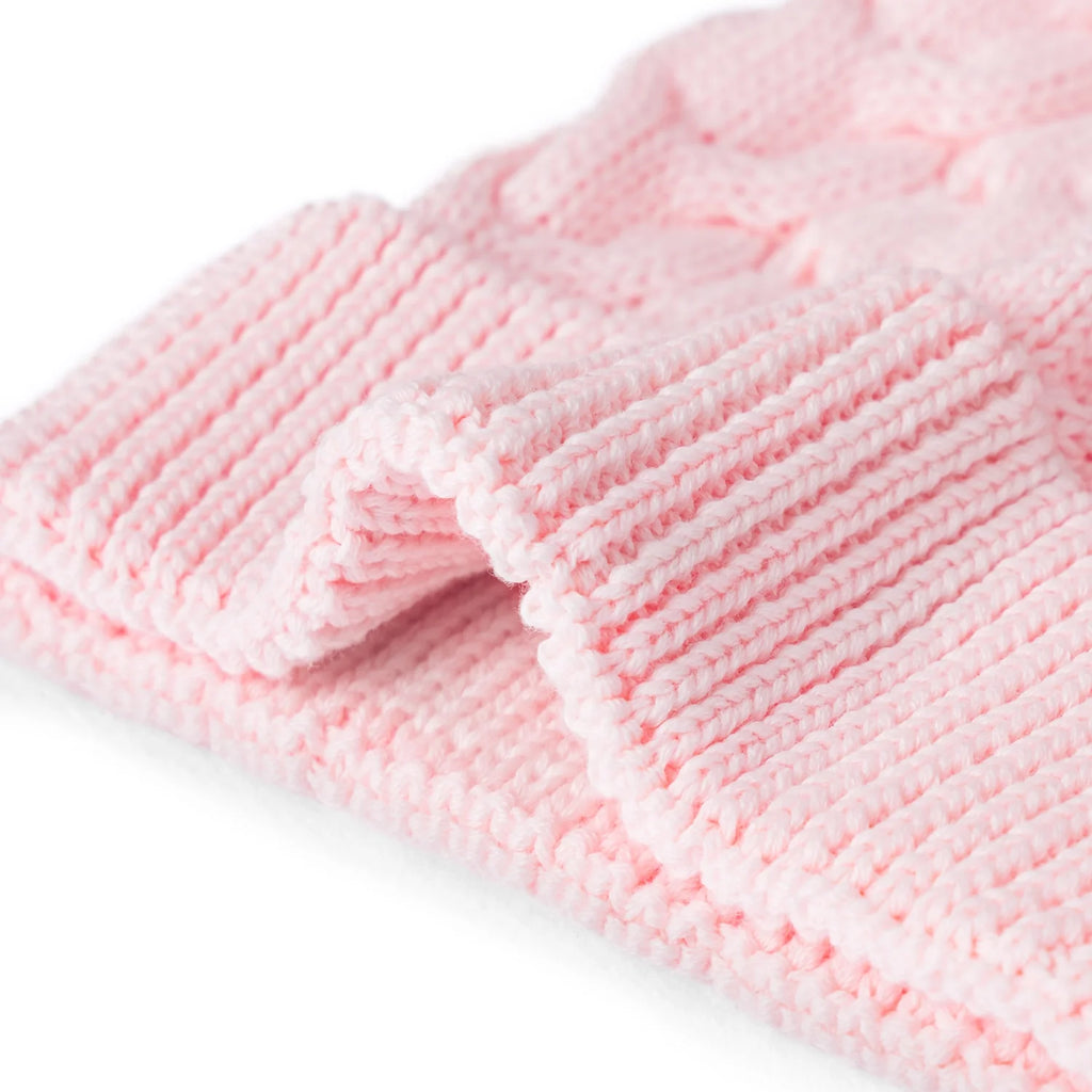 Cable Knit Pom Beanie in Pink
