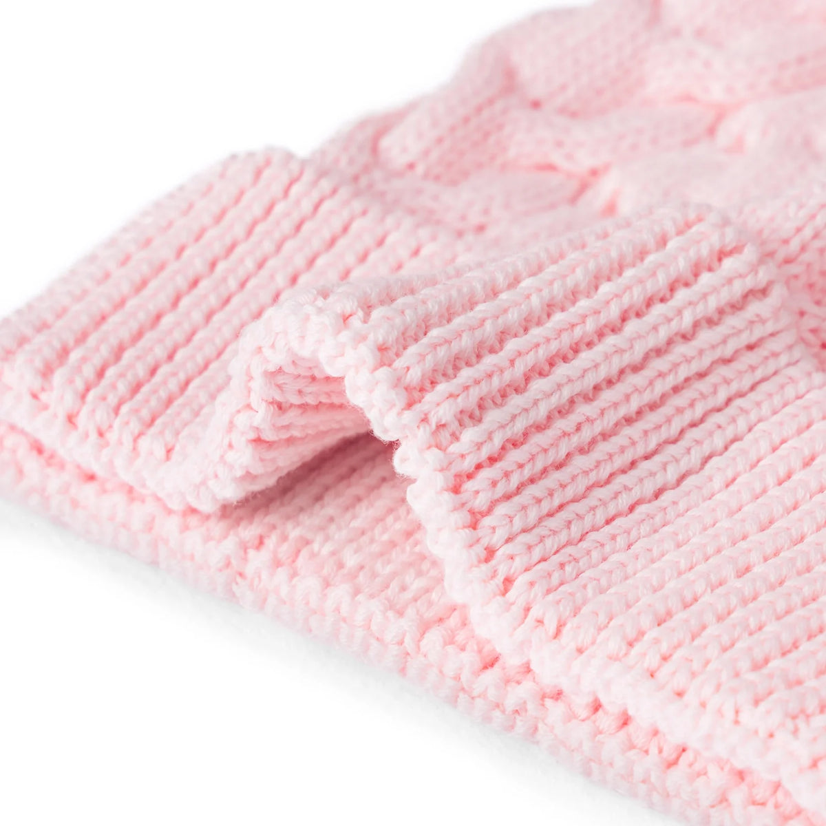 Cable Knit Pom Beanie in Pink
