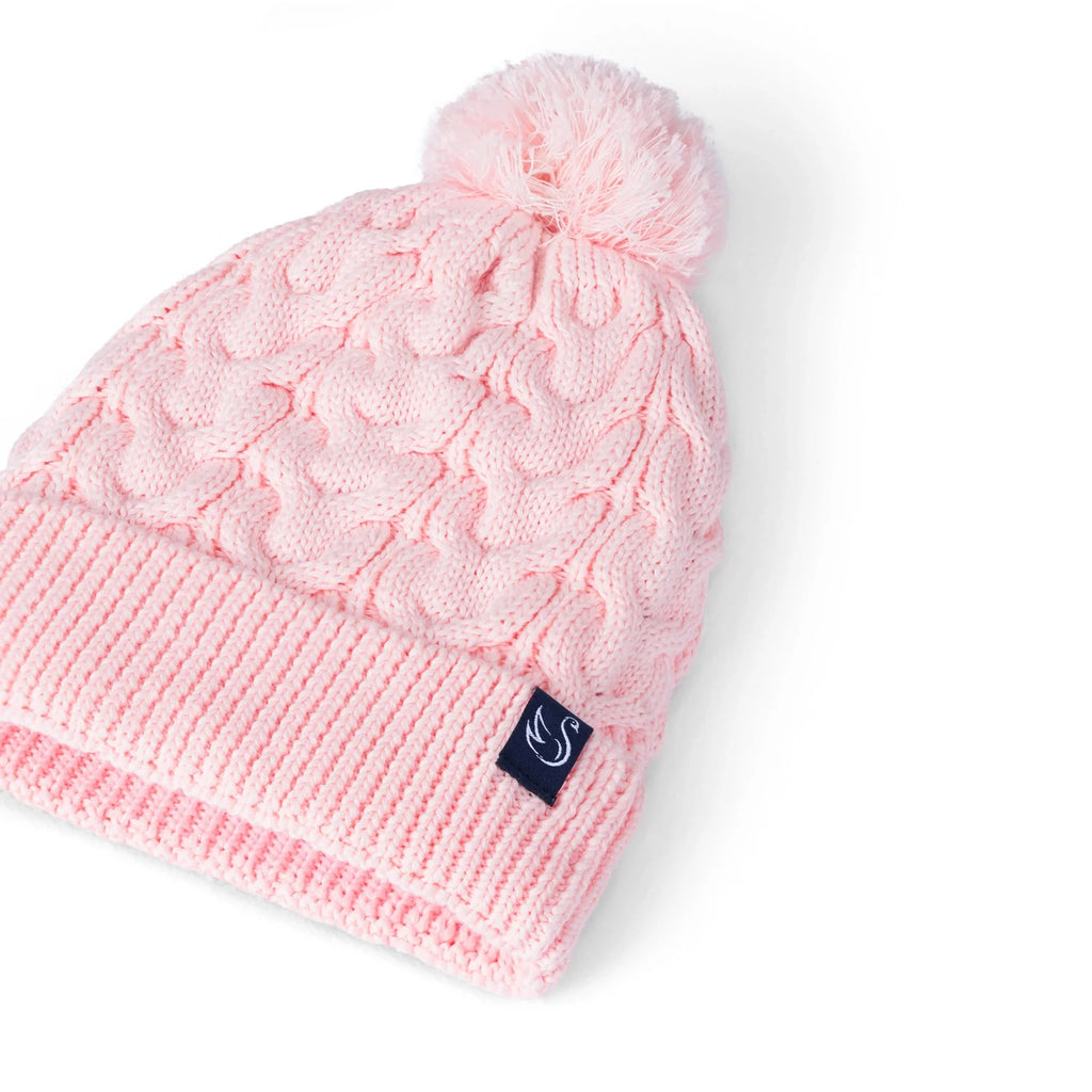 Cable Knit Pom Beanie in Pink