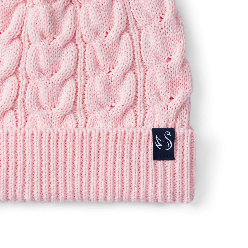 Cable Knit Pom Beanie in Pink