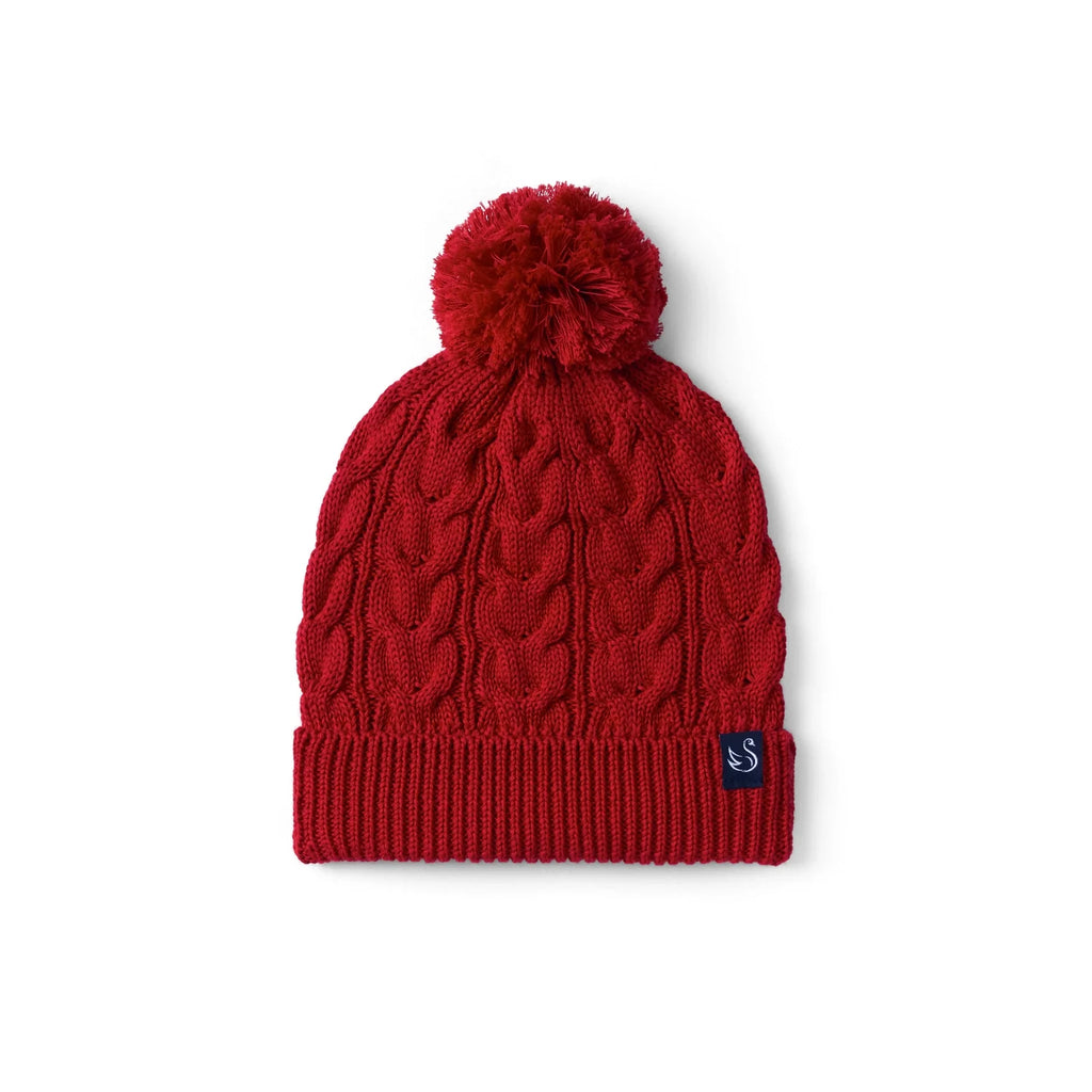 Cable Knit Pom Beanie in Red Xmas