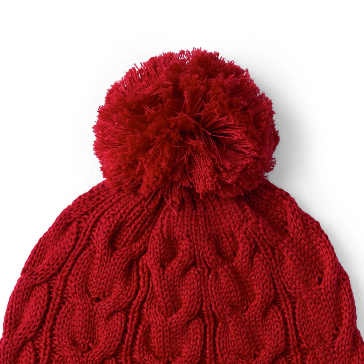 Cable Knit Pom Beanie in Red Xmas