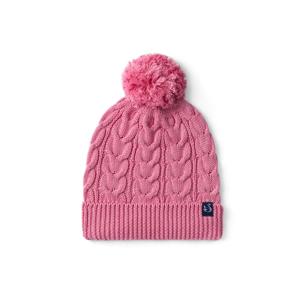 Cable Knit Pom Beanie in Rose Pink