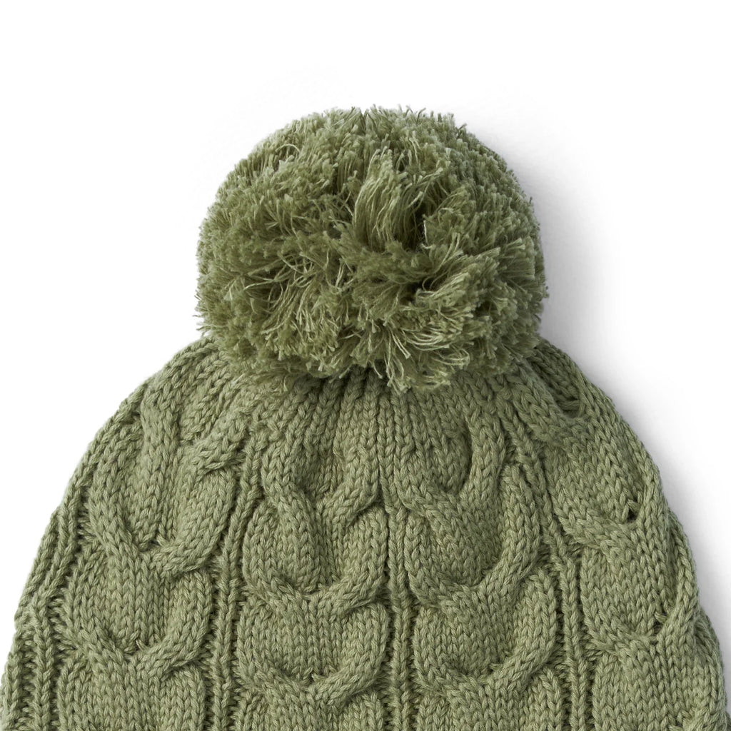 Cable Knit Pom Beanie in Sage Green