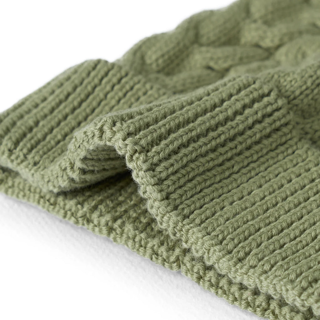 Cable Knit Pom Beanie in Sage Green