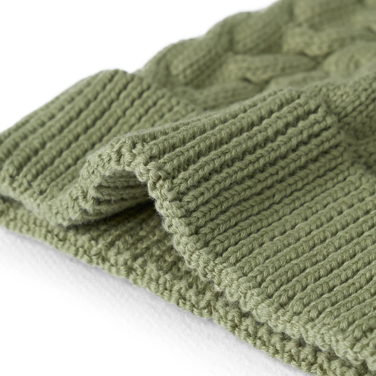 Cable Knit Pom Beanie in Sage Green