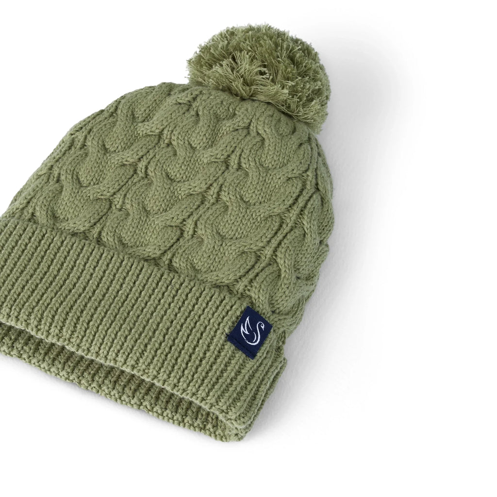 Cable Knit Pom Beanie in Sage Green