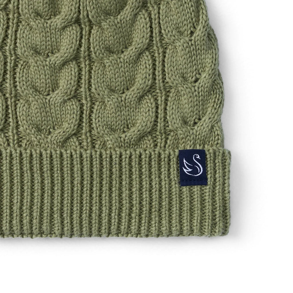 Cable Knit Pom Beanie in Sage Green