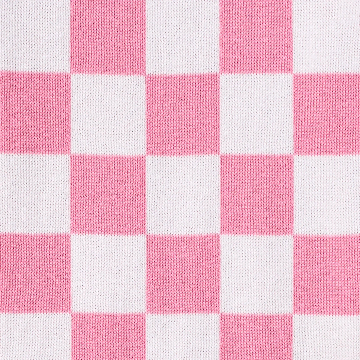 Pink Checker Knit Long Sleeve Crewneck Sweater